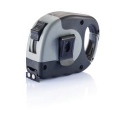 Miara 5m z karabińczykiem z nadrukiem Twojego logo, materiał: plastik, stal węglowa, stal, kolor: szary Miara 5m z karabińczykiem z nadrukiem Twojego logo, materiał: plastik, stal węglowa, stal, kolor: szary