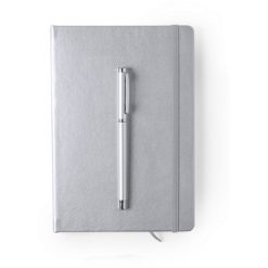 Notatnik ok. A5 z piórem kulkowym z nadrukiem Twojego logo, materiał: pu, kolor: srebrny