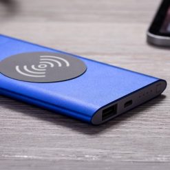 Bezprzewodowy power bank 4000 mAh, ładowarka bezprzewodowa 5W z nadrukiem Twojego logo, materiał: aluminium, kolor: czarny