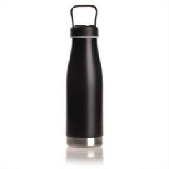 Butelka termiczna 500 ml Mauro Conti, pojemnik w zakrętce | Noah z nadrukiem Twojego logo, materiał: plastik, stal nierdzewna, stal, kolor: czarny