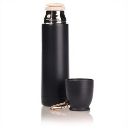 Termos 500 ml Air Gifts z karabińczykiem | Matthew z nadrukiem Twojego logo, materiał: pp, stal nierdzewna, silikon, stal, kolor: ciemnoniebieski