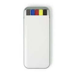 Zestaw piśmienniczy, ołówek, zakreślacz i długopisy z wkładem w kolorze nakrętki z nadrukiem Twojego logo, materiał: metal, plastik, kolor: biały