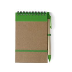 Notatnik ok. A6 z długopisem z nadrukiem Twojego logo, materiał: guma, karton, papier, bawełna, kolor: zielony
