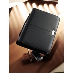 Teczka konferencyjna A4 z notatnikiem z nadrukiem Twojego logo, materiał: skóra, kolor: czarny