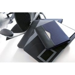 Teczka konferencyjna A4 z notatnikiem z nadrukiem Twojego logo, materiał: skóra, pu, poliester, nylon, kolor: granatowy