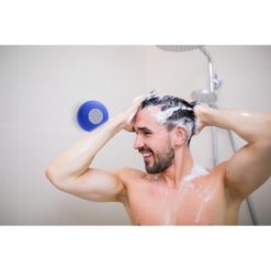 Głośnik bezprzewodowy 3W, stojak na telefon z nadrukiem Twojego logo, materiał: plastik, silikon, kolor: biały