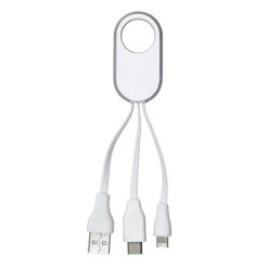 Kabel do ładowania z nadrukiem Twojego logo, materiał: plastik, pvc, kolor: biały