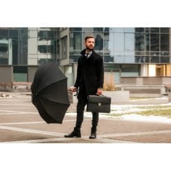 Parasol automatyczny Mauro Conti | Harold z nadrukiem Twojego logo, materiał: pu, włókno szklane, pongee, kolor: czarny