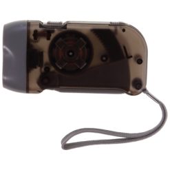 Latarka na dynamo 2 LED z nadrukiem Twojego logo, materiał: plastik, nylon, kolor: czarny