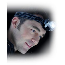 Latarka na głowę 8 LED z nadrukiem Twojego logo, materiał: plastik, kolor: srebrny