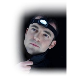 Latarka na głowę 5 LED z nadrukiem Twojego logo, materiał: plastik, kolor: czarny Latarka na głowę 5 LED z nadrukiem Twojego logo, materiał: plastik, kolor: czarny