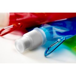 Składany bidon 420 ml z karabińczykiem z nadrukiem Twojego logo, materiał: pp, pe, pa, kolor: biały Składany bidon 420 ml z karabińczykiem z nadrukiem Twojego logo, materiał: pp, pe, pa, kolor: biały