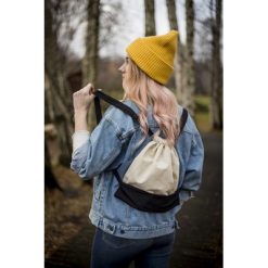 Bawełniany worek z szerokimi paskami | Tess z nadrukiem Twojego logo, materiał: bawełna, kolor: czarny