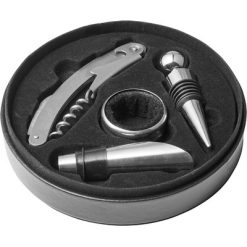 Zestaw do wina, 4 el. z nadrukiem Twojego logo, materiał: plastik, stal nierdzewna, stal, kolor: czarny