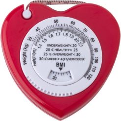 Miara do ciała 1,5 m "serce" ze wskaźnikiem BMI z nadrukiem Twojego logo, materiał: plastik, pvc, kolor: czerwony