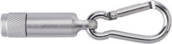 Brelok karabińczyk, lampka LED z nadrukiem Twojego logo, materiał: metal, plastik, aluminium, kolor: srebrny