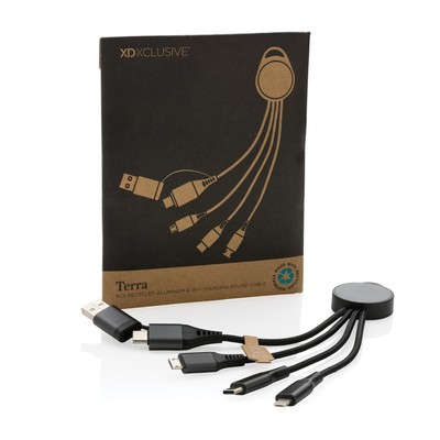 Kabel do ładowania 6 w 1 Terra z nadrukiem Twojego logo, materiał: aluminium, tpe, kolor: szary Kabel do ładowania 6 w 1 Terra z nadrukiem Twojego logo, materiał: aluminium, tpe, kolor: szary