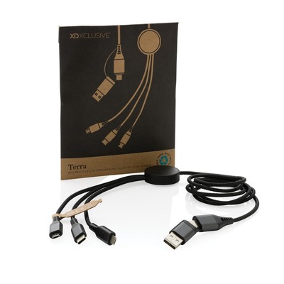 Kabel do ładowania 6 w 1 Terra z nadrukiem Twojego logo, materiał: aluminium, tpe, kolor: szary Kabel do ładowania 6 w 1 Terra z nadrukiem Twojego logo, materiał: aluminium, tpe, kolor: szary