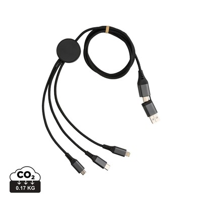 Kabel do ładowania 6 w 1 Terra z nadrukiem Twojego logo, materiał: aluminium, tpe, kolor: szary Kabel do ładowania 6 w 1 Terra z nadrukiem Twojego logo, materiał: aluminium, tpe, kolor: szary