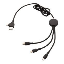 Kabel do ładowania z podświetleniem logotypu z nadrukiem Twojego logo, materiał: plastik, nylon, kolor: czarny