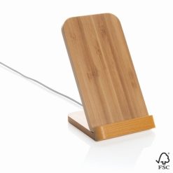 Bambusowa ładowarka bezprzewodowa 5W, stojak na telefon z nadrukiem Twojego logo, materiał: bambus, tpe, kolor: brązowy