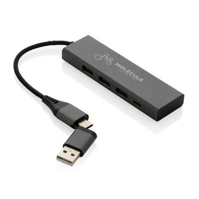 Hub USB 2.0 z USB C, aluminium z recyklingu z nadrukiem Twojego logo, materiał: plastik, aluminium, kolor: szary Hub USB 2.0 z USB C, aluminium z recyklingu z nadrukiem Twojego logo, materiał: plastik, aluminium, kolor: szary