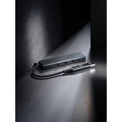 Hub USB 2.0 z USB C, aluminium z recyklingu z nadrukiem Twojego logo, materiał: plastik, aluminium, kolor: szary Hub USB 2.0 z USB C, aluminium z recyklingu z nadrukiem Twojego logo, materiał: plastik, aluminium, kolor: szary