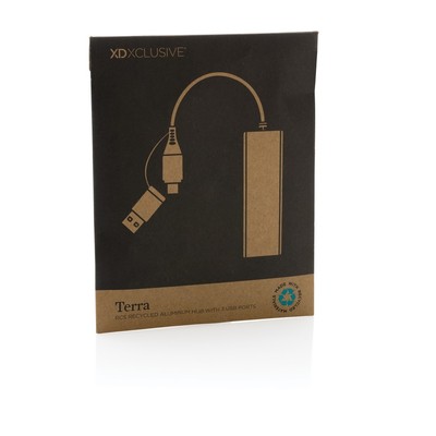Hub USB 2.0 z USB C, aluminium z recyklingu z nadrukiem Twojego logo, materiał: plastik, aluminium, kolor: szary Hub USB 2.0 z USB C, aluminium z recyklingu z nadrukiem Twojego logo, materiał: plastik, aluminium, kolor: szary