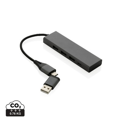 Hub USB 2.0 z USB C, aluminium z recyklingu z nadrukiem Twojego logo, materiał: plastik, aluminium, kolor: szary Hub USB 2.0 z USB C, aluminium z recyklingu z nadrukiem Twojego logo, materiał: plastik, aluminium, kolor: szary