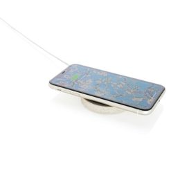 Okrągła ładowarka bezprzewodowa 5W z nadrukiem Twojego logo, materiał: plastik, słoma pszeniczna, kolor: khaki