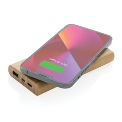 Bambusowy, bezprzewodowy power bank 8000 mAh, ładowarka bezprzewodowa 5W z nadrukiem Twojego logo, materiał: bambus, kolor: brązowy