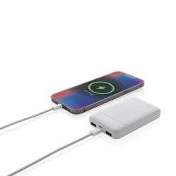 Power bank 5000 mAh, plastik z recyklingu z nadrukiem Twojego logo, kolor: biały