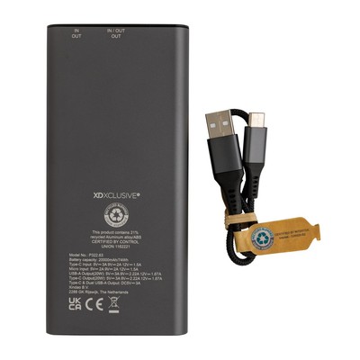 Power bank 20000 mAh Terra, aluminium z recyklingu z nadrukiem Twojego logo, materiał: aluminium, kolor: szary Power bank 20000 mAh Terra, aluminium z recyklingu z nadrukiem Twojego logo, materiał: aluminium, kolor: szary
