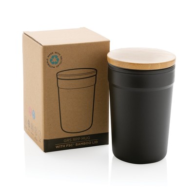 Kubek podróżny 300 ml z PP z recyklingu z nadrukiem Twojego logo, materiał: bambus, kolor: czarny Kubek podróżny 300 ml z PP z recyklingu z nadrukiem Twojego logo, materiał: bambus, kolor: czarny