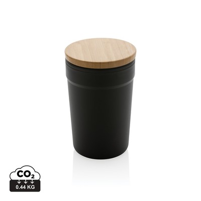 Kubek podróżny 300 ml z PP z recyklingu z nadrukiem Twojego logo, materiał: bambus, kolor: czarny Kubek podróżny 300 ml z PP z recyklingu z nadrukiem Twojego logo, materiał: bambus, kolor: czarny