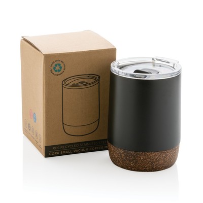Kubek termiczny 180 ml, stal nierdzewna z recyklingu z nadrukiem Twojego logo, materiał: korek, stal nierdzewna, stal, kolor: czarny Kubek termiczny 180 ml, stal nierdzewna z recyklingu z nadrukiem Twojego logo, materiał: korek, stal nierdzewna, stal, kolor: czarny