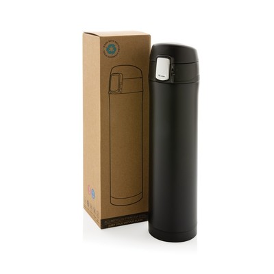 Kubek termiczny 450 ml, stal nierdzewna z recyklingu z nadrukiem Twojego logo, materiał: stal nierdzewna, stal, kolor: czarny Kubek termiczny 450 ml, stal nierdzewna z recyklingu z nadrukiem Twojego logo, materiał: stal nierdzewna, stal, kolor: czarny