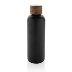 Butelka termiczna 500 ml Wood, stal nierdzewna z recyklingu z nadrukiem Twojego logo, materiał: pp, stal nierdzewna, stal, kolor: czarny
