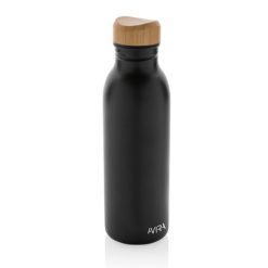 Butelka sportowa 600 ml Avira Alcor, stal nierdzewna z recyklingu z nadrukiem Twojego logo, materiał: bambus, stal nierdzewna, stal, kolor: czarny