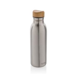 Butelka sportowa 600 ml Avira Alcor, stal nierdzewna z recyklingu z nadrukiem Twojego logo, materiał: bambus, stal nierdzewna, stal, kolor: srebrny
