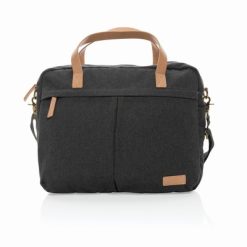 Torba na laptopa 15,6" AWARE™ z nadrukiem Twojego logo, materiał: pu, bawełna, kolor: czarny