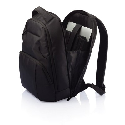 Plecak na laptopa 15,6" AWARE™ RPET z nadrukiem Twojego logo, materiał: rpet, kolor: czarny Plecak na laptopa 15,6" AWARE™ RPET z nadrukiem Twojego logo, materiał: rpet, kolor: czarny