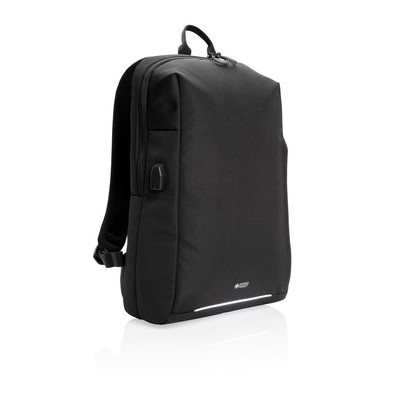 Plecak na laptopa Swiss Peak AWARE™, ochrona RFID z nadrukiem Twojego logo, materiał: rpet, kolor: czarny Plecak na laptopa Swiss Peak AWARE™, ochrona RFID z nadrukiem Twojego logo, materiał: rpet, kolor: czarny