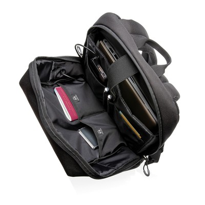 Plecak na laptopa Swiss Peak AWARE™, ochrona RFID z nadrukiem Twojego logo, materiał: rpet, kolor: czarny Plecak na laptopa Swiss Peak AWARE™, ochrona RFID z nadrukiem Twojego logo, materiał: rpet, kolor: czarny