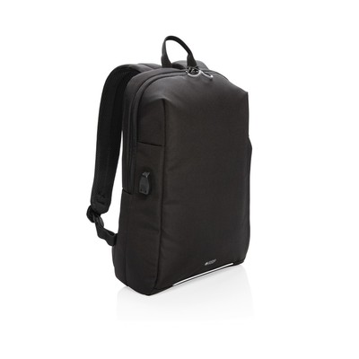 Plecak na laptopa Swiss Peak AWARE™, ochrona RFID z nadrukiem Twojego logo, materiał: rpet, kolor: czarny Plecak na laptopa Swiss Peak AWARE™, ochrona RFID z nadrukiem Twojego logo, materiał: rpet, kolor: czarny