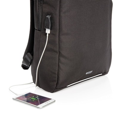 Plecak na laptopa Swiss Peak AWARE™, ochrona RFID z nadrukiem Twojego logo, materiał: rpet, kolor: czarny Plecak na laptopa Swiss Peak AWARE™, ochrona RFID z nadrukiem Twojego logo, materiał: rpet, kolor: czarny