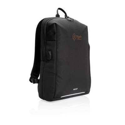 Plecak na laptopa Swiss Peak AWARE™, ochrona RFID z nadrukiem Twojego logo, materiał: rpet, kolor: czarny Plecak na laptopa Swiss Peak AWARE™, ochrona RFID z nadrukiem Twojego logo, materiał: rpet, kolor: czarny