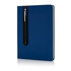Notatnik A5 Deluxe, touch pen z nadrukiem Twojego logo, materiał: papier, stal nierdzewna, stal, kolor: niebieski