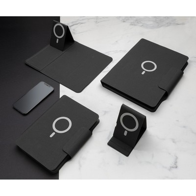 Teczka konferencyjna, notatnik A5, ładowarka bezprzewodowa, power bank 8000 mAh z nadrukiem Twojego logo, materiał: pu, kolor: czarny Teczka konferencyjna, notatnik A5, ładowarka bezprzewodowa, power bank 8000 mAh z nadrukiem Twojego logo, materiał: pu, kolor: czarny