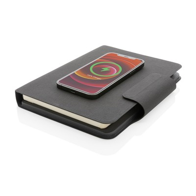 Teczka konferencyjna, notatnik A5, ładowarka bezprzewodowa, power bank 8000 mAh z nadrukiem Twojego logo, materiał: pu, kolor: czarny Teczka konferencyjna, notatnik A5, ładowarka bezprzewodowa, power bank 8000 mAh z nadrukiem Twojego logo, materiał: pu, kolor: czarny